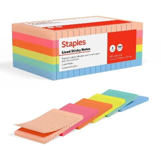 Staples Sticky Notes 4" x 6" Golden Hour Collection Lined 100 Sheets/Pad 6 Pads/Pack (ST62871) image {5}