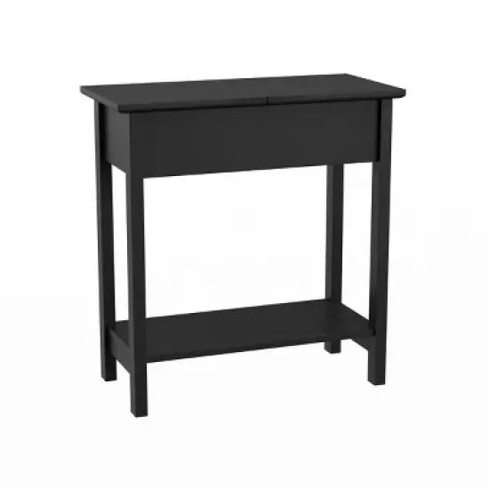 Hastings Home Flip-Top End Table With Hidden Hinged Storage Compartment and Lower Shelf - Matte Black image {7}