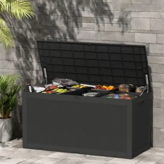 NAYSAYE Deck Box, 100 Gal Outdoor Storage Deck Box, Small Patio Storage Bin for Garden Tools, 48.03"*21.46"*24.53" image {1}