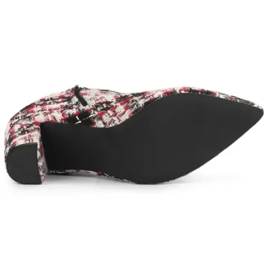 Allegra K Women's Plaid Pointed Toe Chunky Heels Ankle Boots image {5}