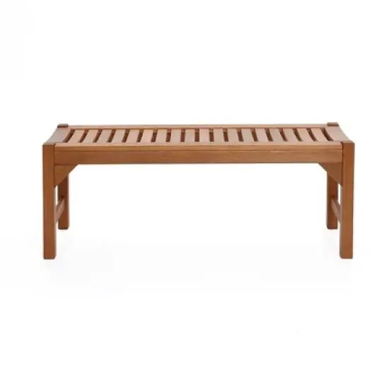LuxenHome Natural Solid Wood 47.2-Inch Long Rectangle Sloping Seat Outdoor Bench image {4}