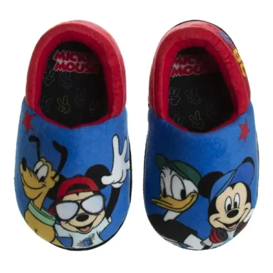 Disney Mickey Mouse Slippers - Kids Cozy Plush Fuzzy Lightweight Warm Comfort Soft House Shoes - blue and red (size 5-12 Toddler - Little Kid) image {7}