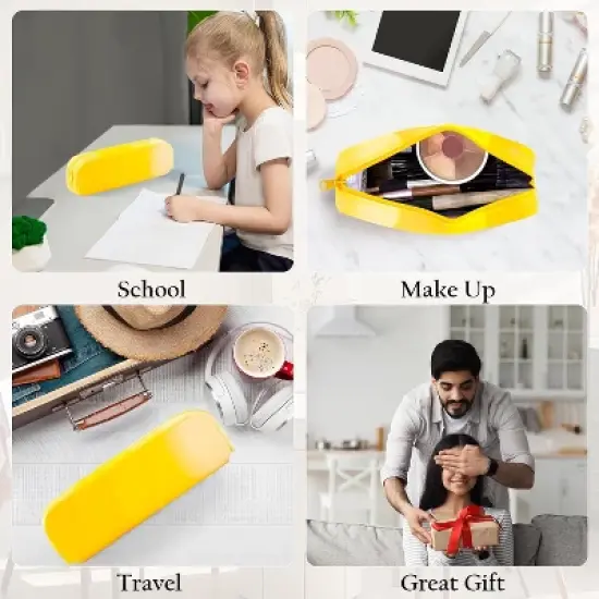 Boersma Yellow Pencil Case &ndash; Large Capacity Waterproof Silicone Pen Pouch, Aesthetic Stationery Organizer for School, Office, Teen Boys & Girls image {2}