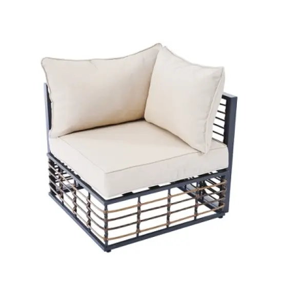 7pc Metal Patio Sectional Sofa Set, Outdoor Rattan Conversational Furniture Set with Cushions and Coffee Table 4A -ModernLuxe image {10}