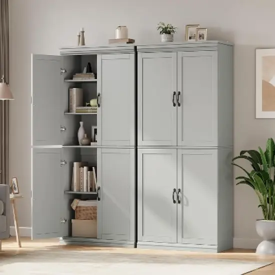 70" Tall Kitchen Pantry Cabinet with Doors and Adjustable Shelves, Freestanding Cupboard, Tall Storage Cabinet for Dining Room, Living Room image {6}