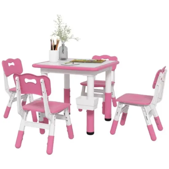 Yinvani Pink 5 Piece Toddler Table with 4 Chairs Set image {1}