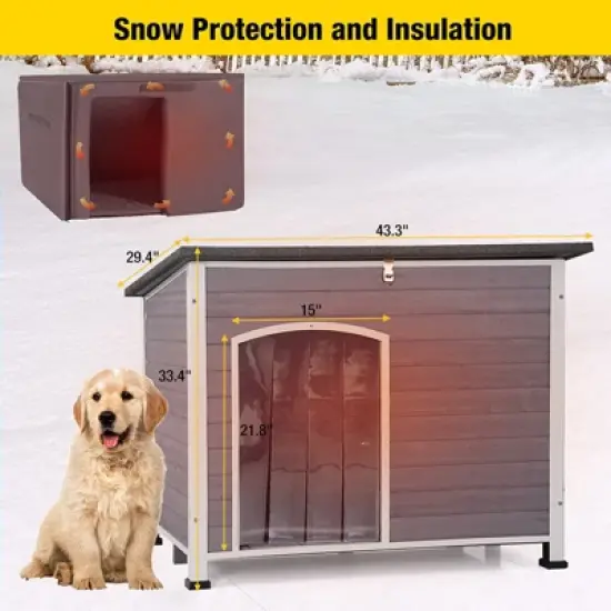 Aivituvin Insulated Large Wooden Dog House,Outdoor Dog House with Liner Inside-AIR43-IN image {5}