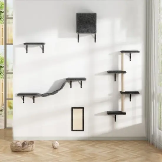 Multipet 5 Pcs Multi-Level Wall-Mounted Indoor Cat Tree with Scratching Board, Condo, Perches, Bridge for Indoor Cats image {8}