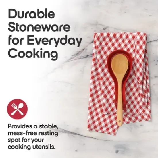Omniware Simsbury Spoon Rest - Stoneware Kitchen Spoon Holder, Heat-Resistant with Lead-Free Glaze, 8.25&rdquo; with Arched Handle, Dishwasher Safe (Red) image {1}