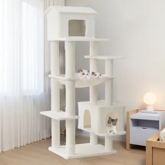 KTMBDW 63" Cat Tree, 5-Level Cat Tower for Large Cats with Large Hammock, Big Top Perch House & 3 Sisal Covered Scratching Post image {8}