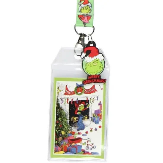 Dr. Seuss GRINCH Merry Grinchmas Breakaway ID Badge Holder Lanyard w/ 2" Logo Rubber Pendant Green image {1}