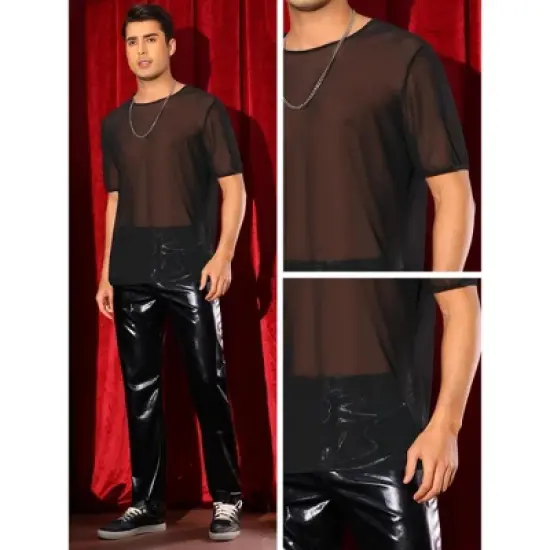 INSPIRE CHIC Men's Short Sleeve Crew Neck Party Sheer Mesh T-Shirt image {4}