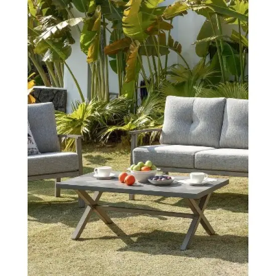 COWLOWN Modern Aluminum Outdoor Coffee Table, All-Weather Patio Table with Resin Top, Rust-Resistant, for Garden, Poolside, Balcony & More image {1}