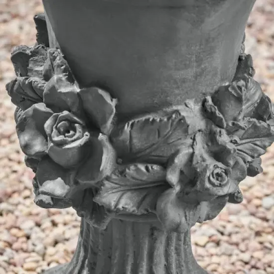 GDFStudio Silber Outdoor Traditional Roman Chalice Garden Urn Planter with Floral Accents image {3}