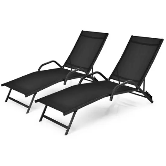 Tangkula 2PCS Outdoor Patio Chaise Reclining Lounge Chairs  w/ 5-Position Adjust Backrest image {9}