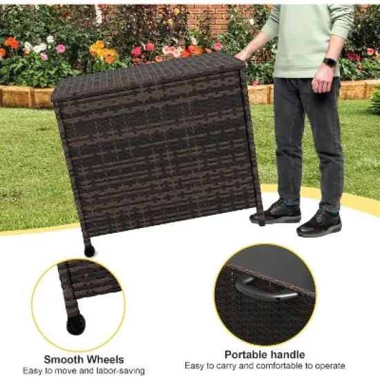 WhizMax Outdoor Storage Box, 80 Gallon Deck Box, Waterproof PE Rattan Storage Bench for Patio Cushions, Gardening Tools, Pool Accessories, Brown image {4}