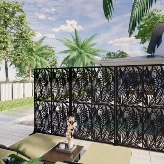 Dolonm Metal Privacy Screens  Free Standing Decorative Privacy Screen,Black Leaf Shape image {7}