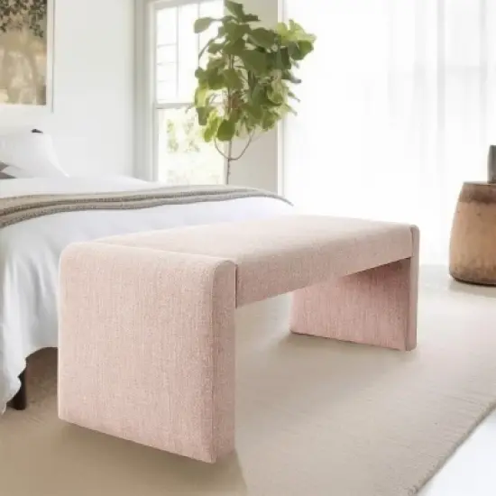 Kaia 47" Contemporary Farmhouse Linen Fabric Waterfall Upholstered Bench-The Pop Maison image {9}