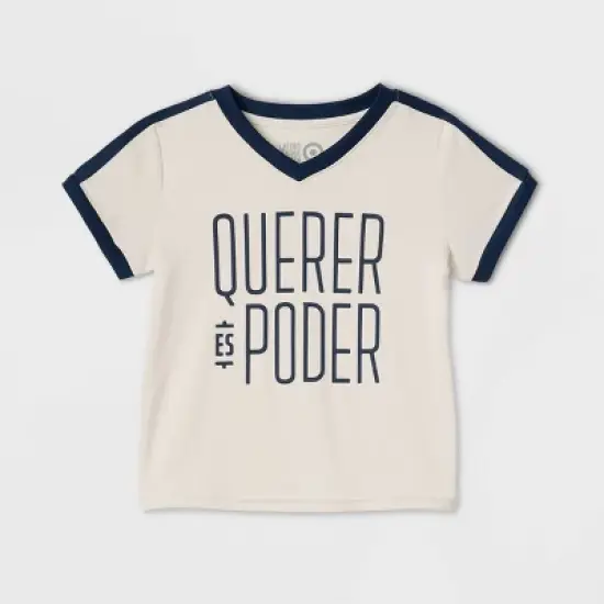Latino Heritage Month Toddler Short Sleeve Athletic 'Querer es Poder' Graphic T-Shirt - White image {1}