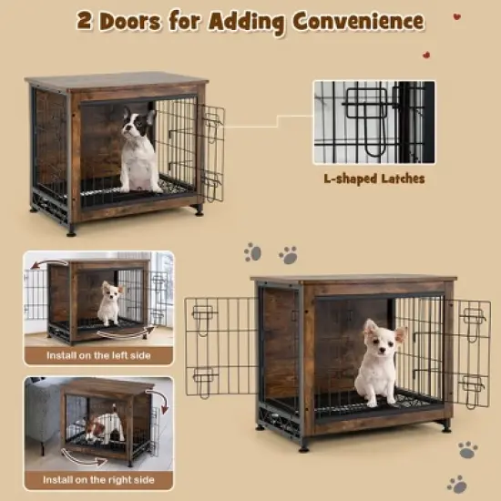 Tangkula Wooden Dog Crate Furniture with Tray Double Door Dog Kennels End Table image {5}