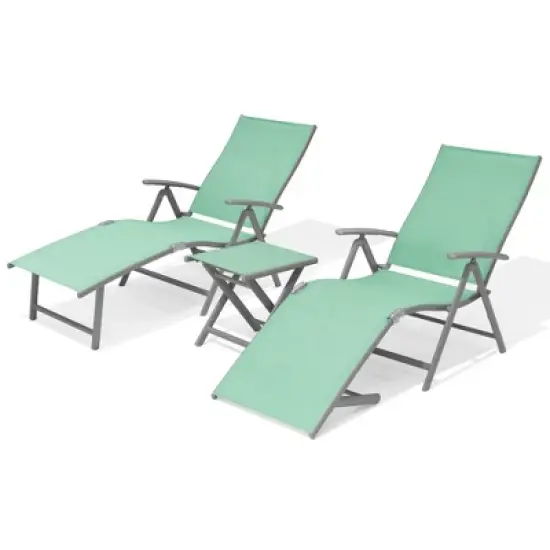 Pellebant Outdoor Aluminum Adjustable Folding Chaise Lounge Chairs and Foldable Side Table image {12}