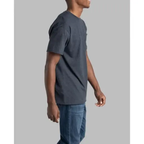 Fruit Of The Loom Mens Eversoft Short Sleeve Pocket T-Shirt 2 Pack, S, Black Ink image {2}