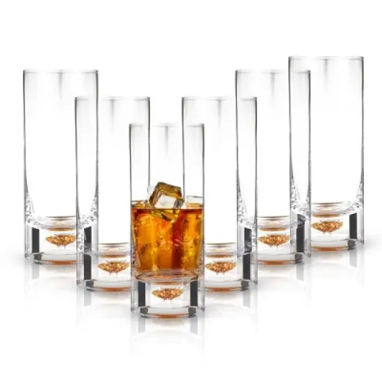 Berkware Elegant Highball Glasses with Unique Embedded Gold Flake Design - 8.5oz image {9}