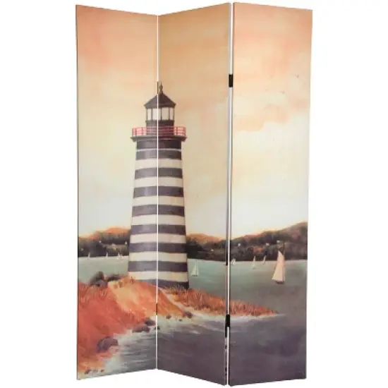 6" Double Sided Lighthouses Canvas Room Divider - Oriental Furniture image {1}