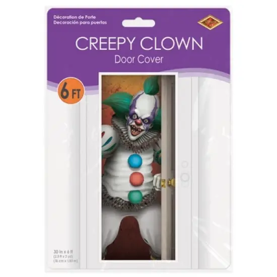 Beistle Creepy Clown Door Cover, 6' x 30", (2/Pkg) Multicolored image {2}