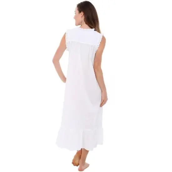 Women's Cotton Victorian Nightgown, Miriam Sleeveless Lace Trimmed Ruffled Long Vintage Night Dress Gown image {1}