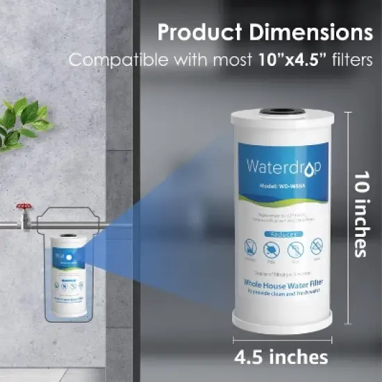 Waterdrop FXHTC Whole House Carbon Water Filter, Replacement for GE FXHTC, GXWH40L, GXWH35F, Culligan RFC-BBSA, 10" x 4.5" Cartridge, Pack of 3 image {2}