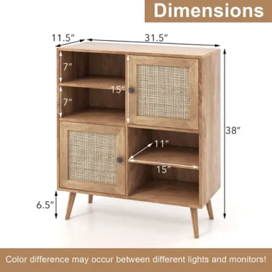 Costway Rattan Buffet Sideboard Accent Storage Cabinet Coffee Bar Cabinet Doors Cubbies image {2}
