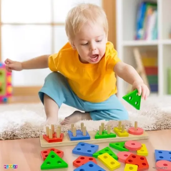 Shape Sorter Color Wooden Bard - Kids Early Learning Toddler Shape Sorter Toys Stack and Sort - 20 Pieces Geometric Board Puzzle - Play22Usa image {4}