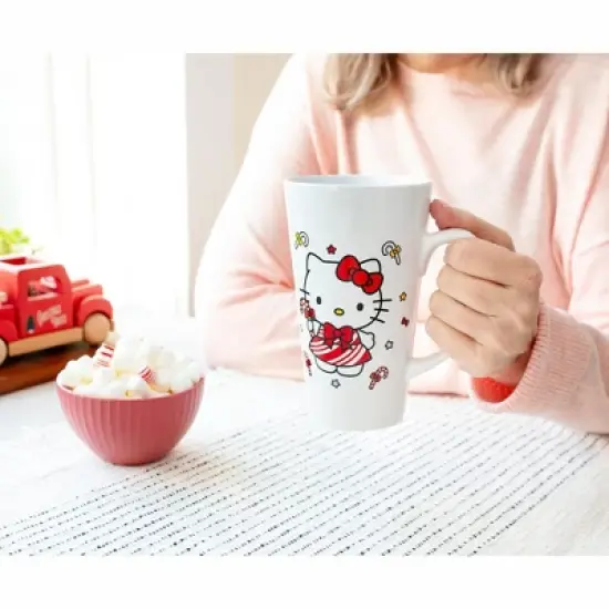 Silver Buffalo Sanrio Hello Kitty Holiday Candy Cane Ceramic Tall Latte Mug | Holds 16 Ounces image {5}