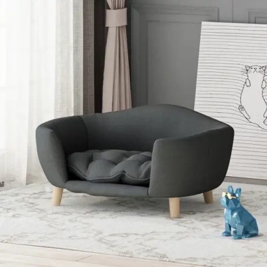 SEVOBAL Modern Wood Dog Bed with Comfortable Tufted Cushion Ideal Small Dog Retreat, Gray(30.25"*21.75"*14") image {1}
