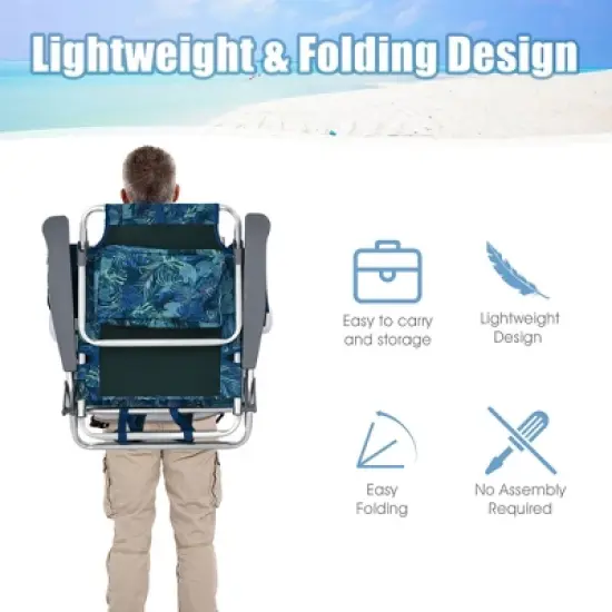 Costway 4PCS Folding Backpack Beach Chair Reclining Camping Chair w/ Storage Bag image {5}