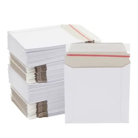 Juvale 100 Pack 6x6 Rigid Mailers - 450 GSM Thick Self Sealing Stay Flat Cardboard Envelopes for Mailing CDs, DVDs (White) image {8}