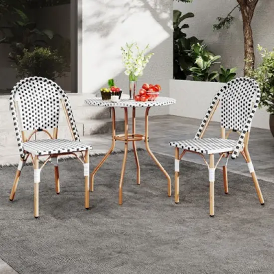 Tangkula 3 Piece French Bistro Table Chair Set Outdoor Wicker Round Table & 2 Dining Chairs image {1}
