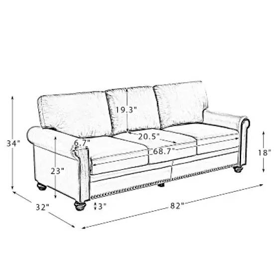 Eulalia Transitional Leather 82"Wide Sofa With Rolled Arms and Solid Wood Legs | ARTFUL LIVING DESIGN image {10}