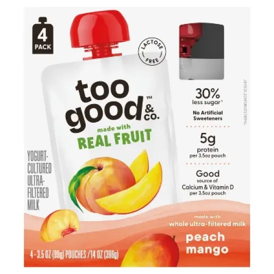 Too Good & Co. Kids' Peach & Mango Traditional Yogurt Pouches - 14oz/4ct image {5}