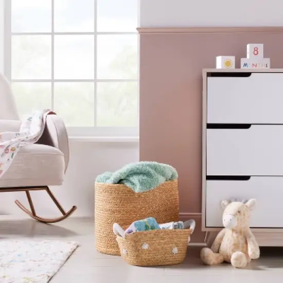 Braided Water Hyacinth Storage Basket with Fabric Tie Closure - XL - Cloud Island&trade; image {1}