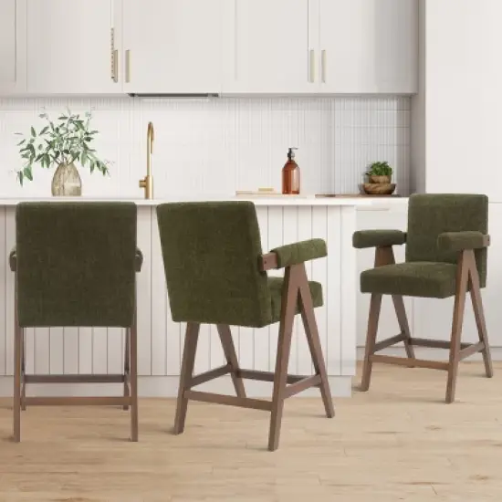 Set Of 3 Morgan 25.5" Height Upholstered Seat and Back Counter Stools With Upside Down "V" shape design Solid Wood Legs-The Pop Maison image {10}