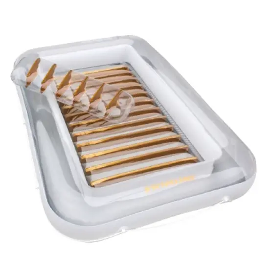 Swimline Luxe Edition Inflatable Relaxing Floating Pool Lounger with Removable Head Pillow - Pearl White/Gold image {1}