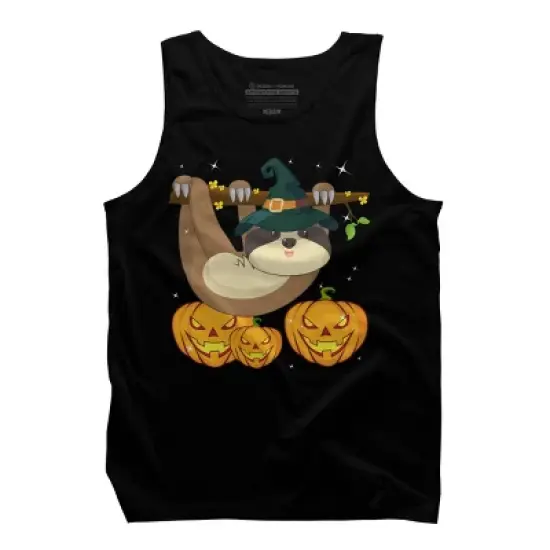 Men's Design By Humans Funny Witch Sloth With Jack O Lantern Halloween T-Shirt By thebeardstudio Tank Top image {4}