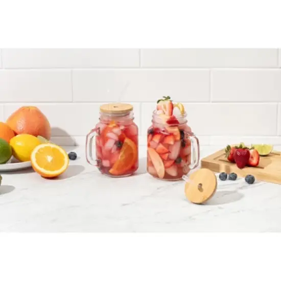 4PC Glass Jars with Bamboo Lids and Straw, 16oz Mason Jar Drinking Glasses &ndash; Reusable Tumbler Set for Cold Beverages image {9}