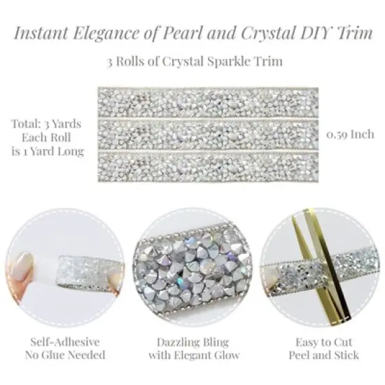 Wrapables 3 Yards Self Adhesive Resin Rhinestone Ribbons, Glittery Bling Tape Strips for DIY Crafts Wedding Party Decoration (3 Rolls) image {10}