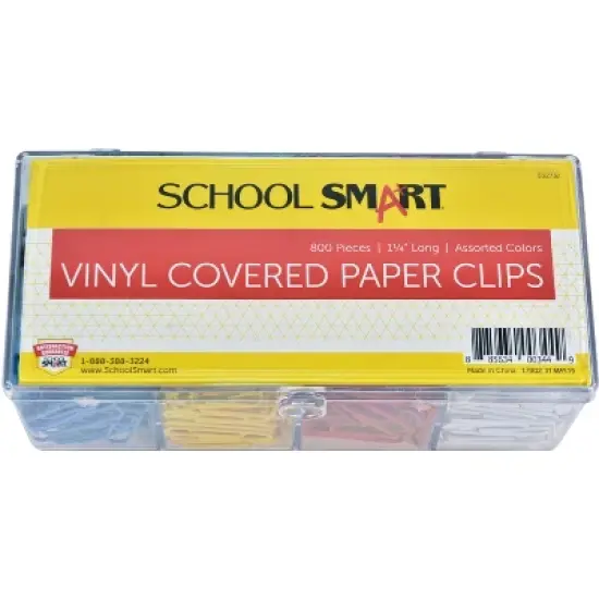 School Smart Paper Clip, Vinyl Coated, Standard, Assorted Color, Pack of 800 image {2}