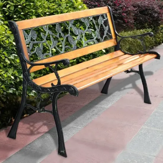 Tangkula Garden Iron Bench Porch Path Hardwood Chair for Patio Park Outdoor Deck image {8}