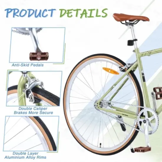 INFURNIC Bicycles Single Speed Retro 700C Road Bike with Steel Frame and Double Caliper Brakes for City Riding, Light Green, 64.97"*24.41"*38.52" image {2}