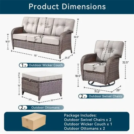 Gymojoy 5 Pieces Sofa Ottoman with Swivel Chairs image {1}